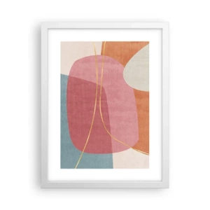 Pôster em moldura branca - Composição pastel com fio dourado - 30x40 cm