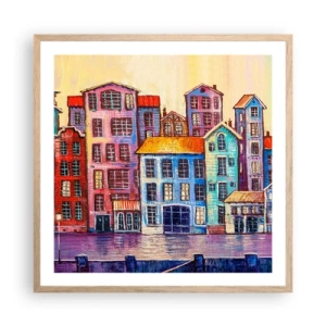 Pôster com moldura de carvalho claro - Uma cidade como de um conto de fadas - 60x60 cm