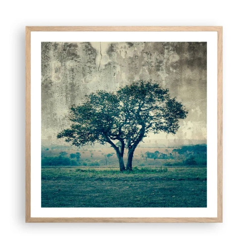 Pôster com moldura de carvalho claro - Uma macieira num prado azul? - 60x60 cm