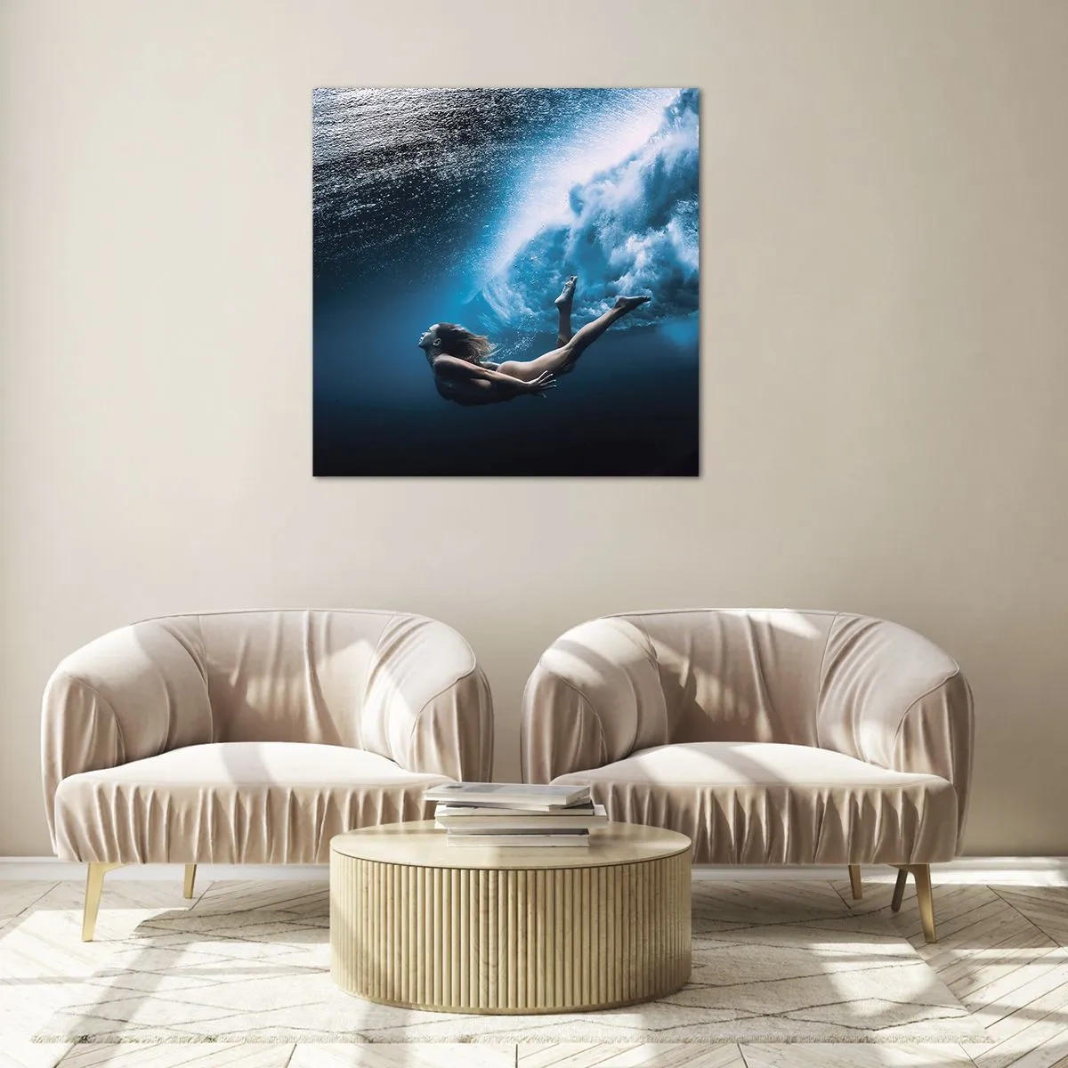 Quadro em vidro - Sereia moderna - 70x70 cm