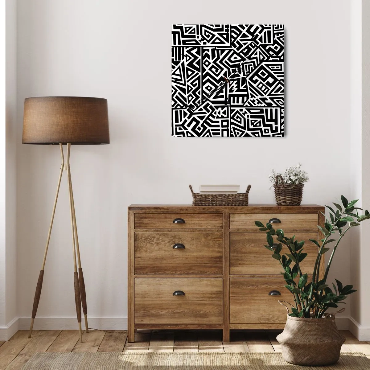 Relógio de parede - Relógio em vidro - Composição pré-colombiana - 30x30 cm