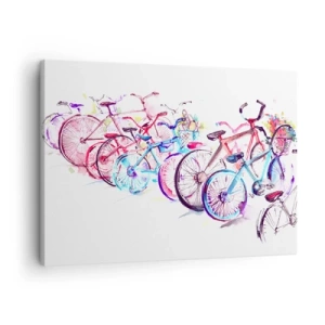 Quadro em tela - Bicicletas coloridas em estilo aquarela artístico - 70x50cm - Reunião do Clube Antimoto  - Decoração de parede moderna para a sala de estar e quarto ARTTOR