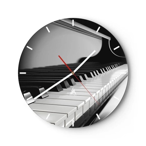 Relógio de parede - Relógio em vidro - Teclado de piano preto e branco - 30x30cm - Harmonia de formas e cores - Decoração de parede moderna para a sala de estar, cozinha e quarto ARTTOR