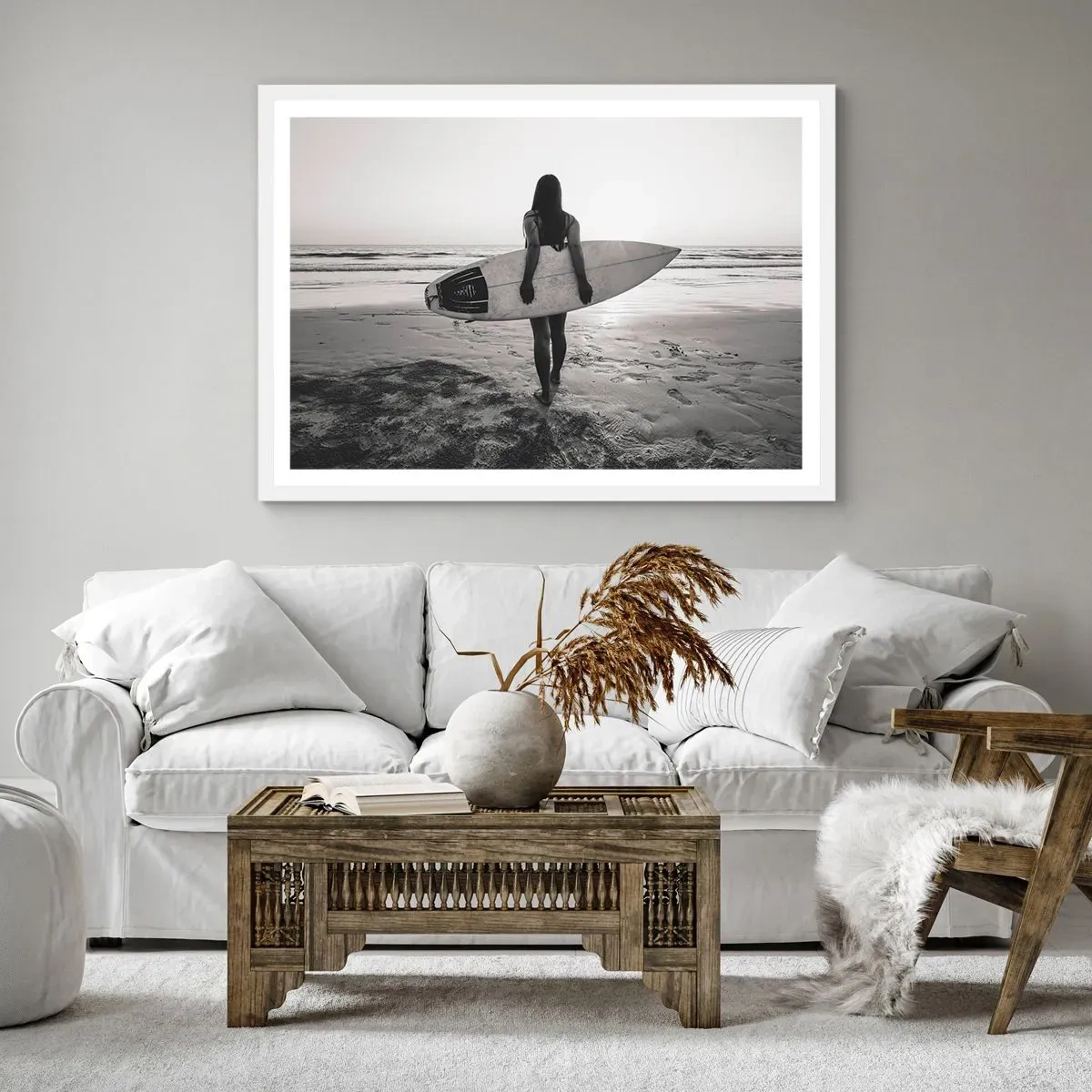Pôster em moldura branca - Filha da onda do mar - 91x61 cm