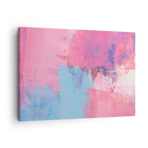 Quadro em tela - Composição abstrata em rosa e azul - 70x50cm - Rosa, azul e uma pitada de luz - Decoração de parede moderna para a sala de estar e quarto ARTTOR