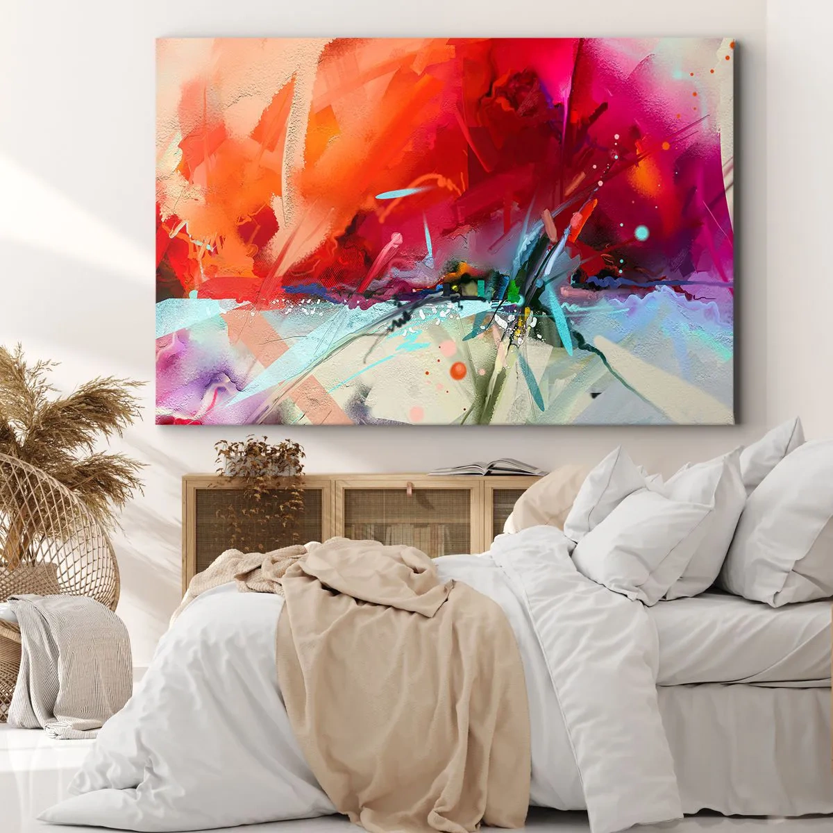 Quadro em tela - Paisagem abstrata em cores intensas - 70x50cm - Explosão de luzes e cores - Decoração de parede moderna para a sala de estar e quarto ARTTOR