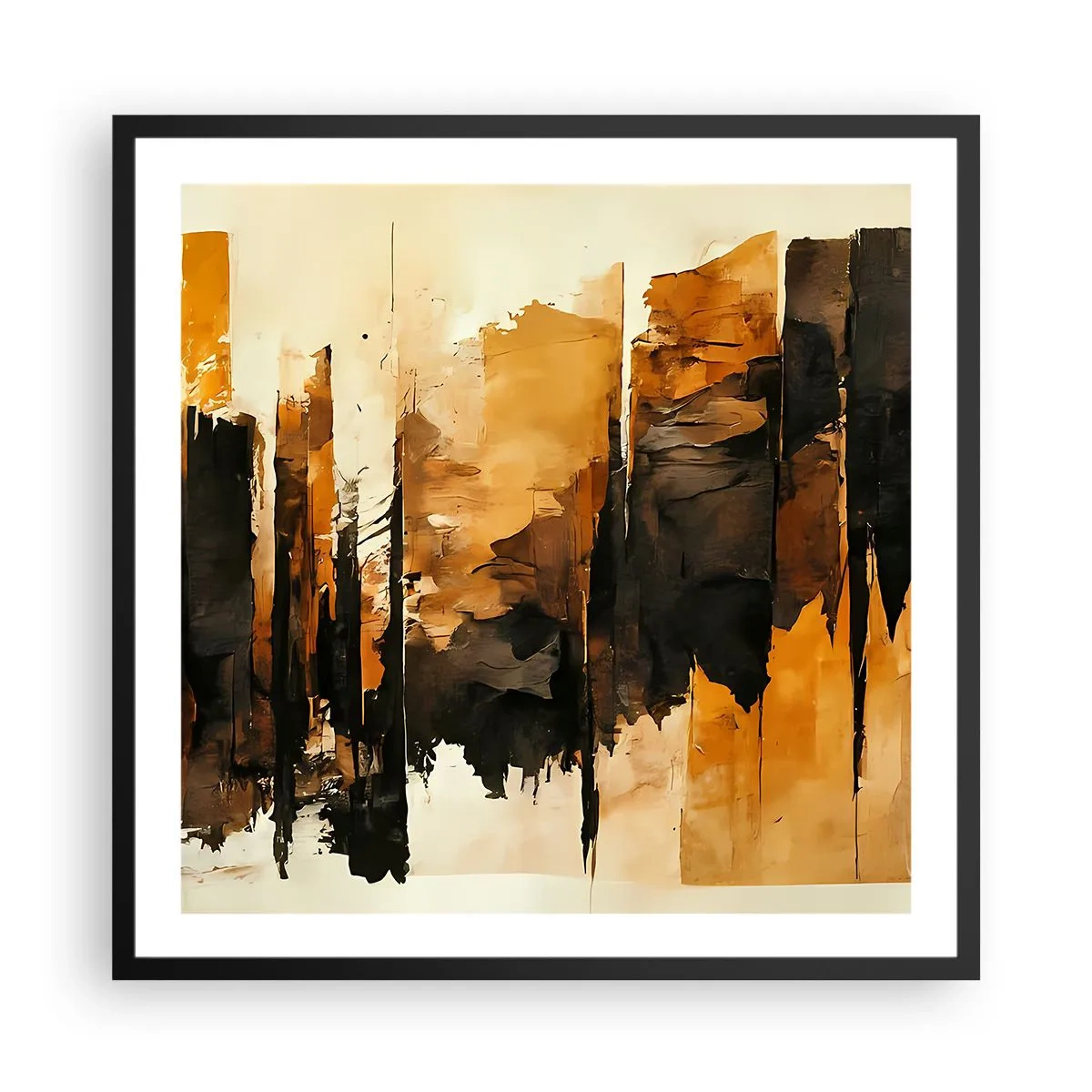 Pôster com moldura preta - Harmonia de preto e dourado - 60x60 cm