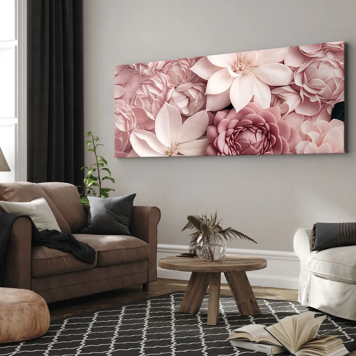 Quadro em tela - Em pétalas rosa - 160x50 cm