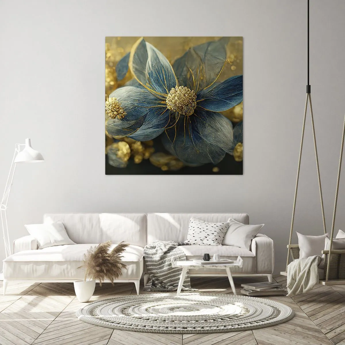 Quadro em tela - Florescer com ouro - 70x70 cm