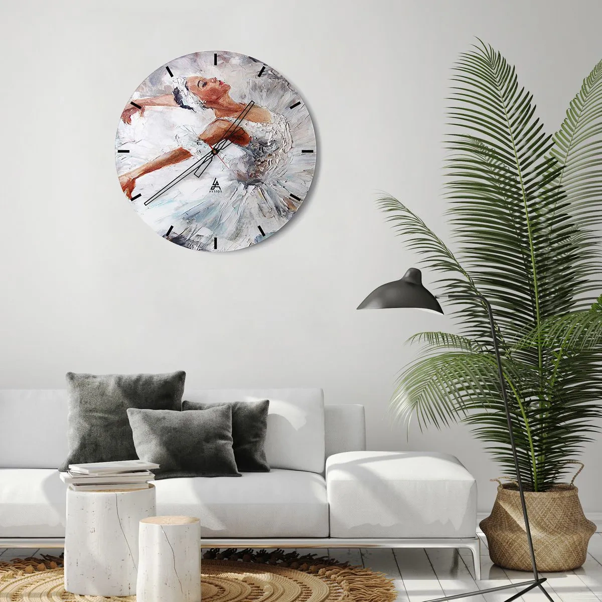 Relógio de parede - Relógio em vidro - Uma bailarina com um vestido branco de estilo impressionista - 30x30cm - Delicado e leve como tule - Decoração de parede moderna para a sala de estar, cozinha e quarto ARTTOR