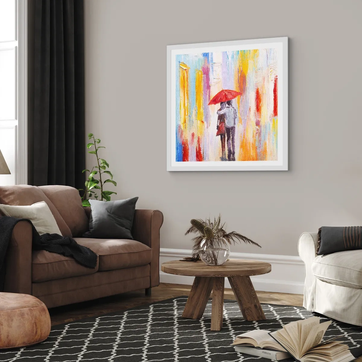 Pôster em moldura branca - Que continue a chover - 60x60 cm