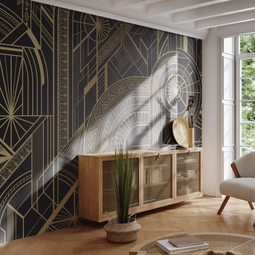 Papel de Parede Standard Eco - Padrões geométricos art déco em linhas douradas - 100x70cm - Conceitos, ideias, planos - Decoração de parede moderna para a sala de estar e quarto ARTTOR