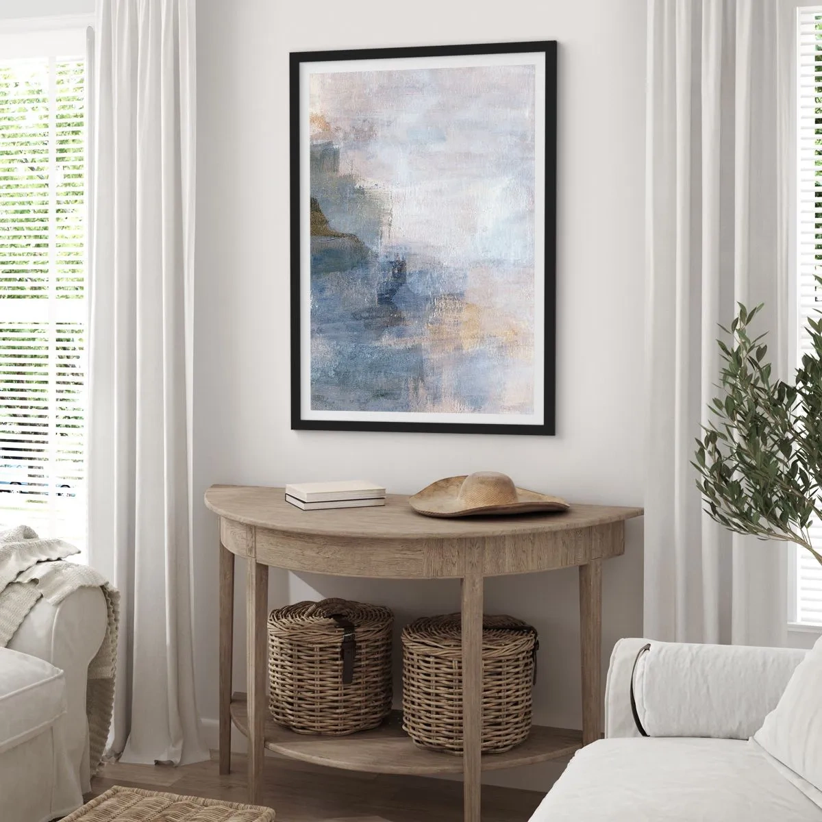 Pôster com moldura preta - Composição abstrata em tons de azul e bege - 50x70cm - Tons e acordes das cores - Decoração de parede moderna para a sala de estar e quarto ARTTOR