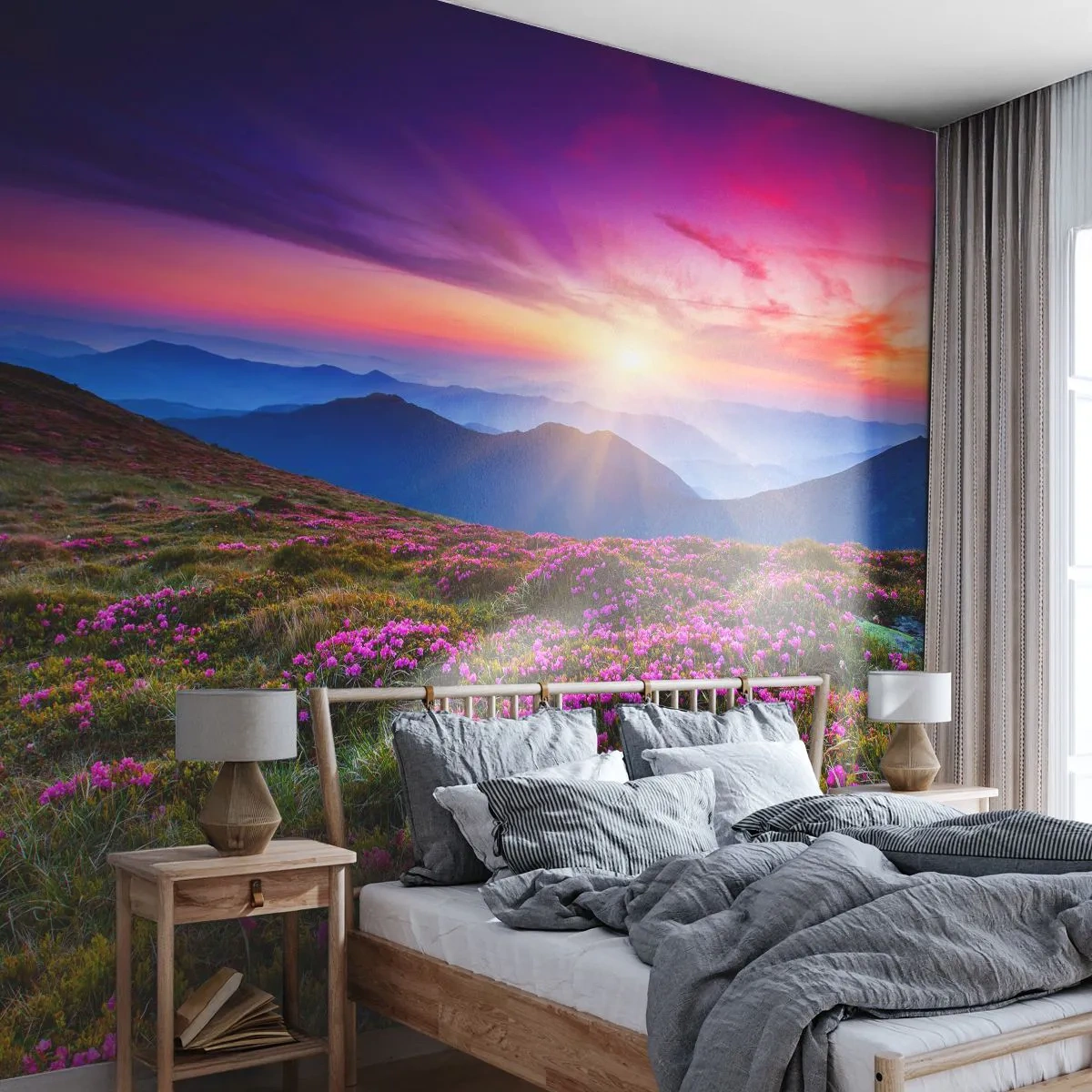 Papel de Parede Autocolante Deluxe Sticker - Campo cheiroso - Paisagem, Montanhas, Flores - 250x175 cm