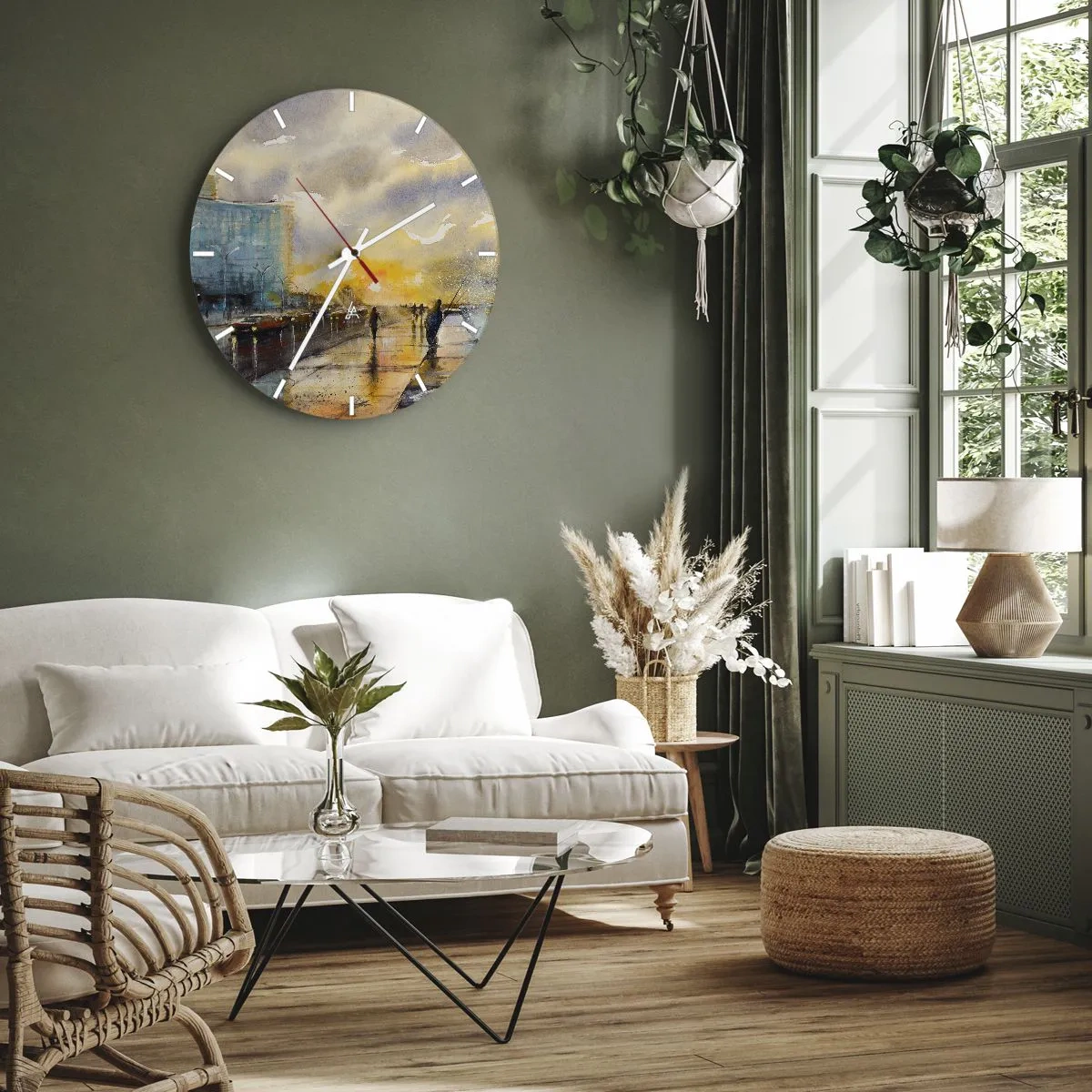 Relógio de parede - Relógio em vidro - Um passeio ao longo do calçadão à beira-mar ao entardecer - 30x30cm - A vida na costa - Decoração de parede moderna para a sala de estar, cozinha e quarto ARTTOR