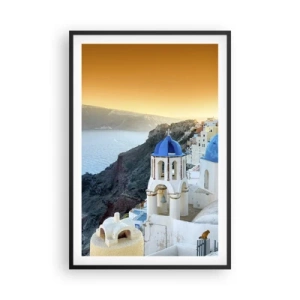 Pôster com moldura preta - Santorini - abraçada às rochas - 61x91 cm