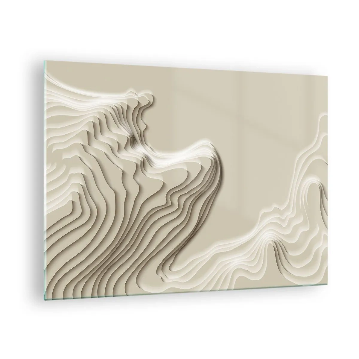 Quadro em vidro - Abstração minimalista com linhas topográficas sobre fundo bege. - 70x50cm - Topografia da arte - Decoração de parede moderna para a sala de estar e quarto ARTTOR