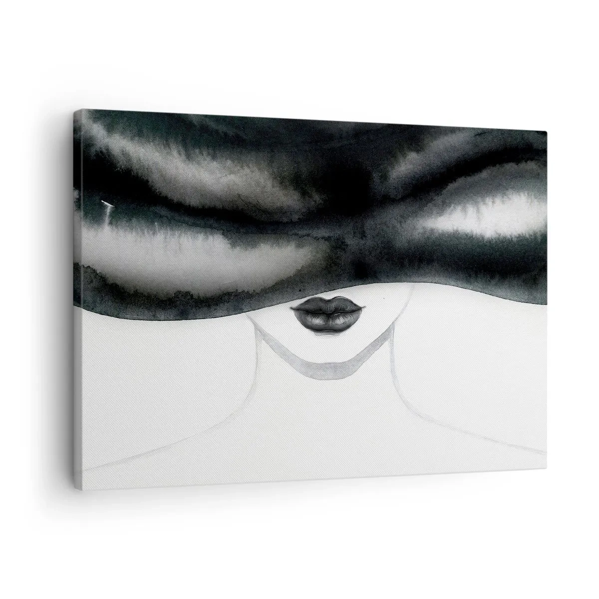 Quadro em tela - Um retrato sutil de uma mulher com o rosto coberto em estilo monocromático. - 70x50cm - Mistério sensual - Decoração de parede moderna para a sala de estar e quarto ARTTOR