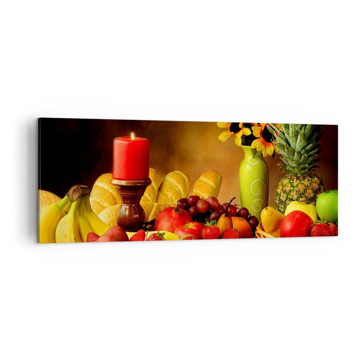 Quadro em tela - Natureza morta com pão e fruta - 140x50 cm
