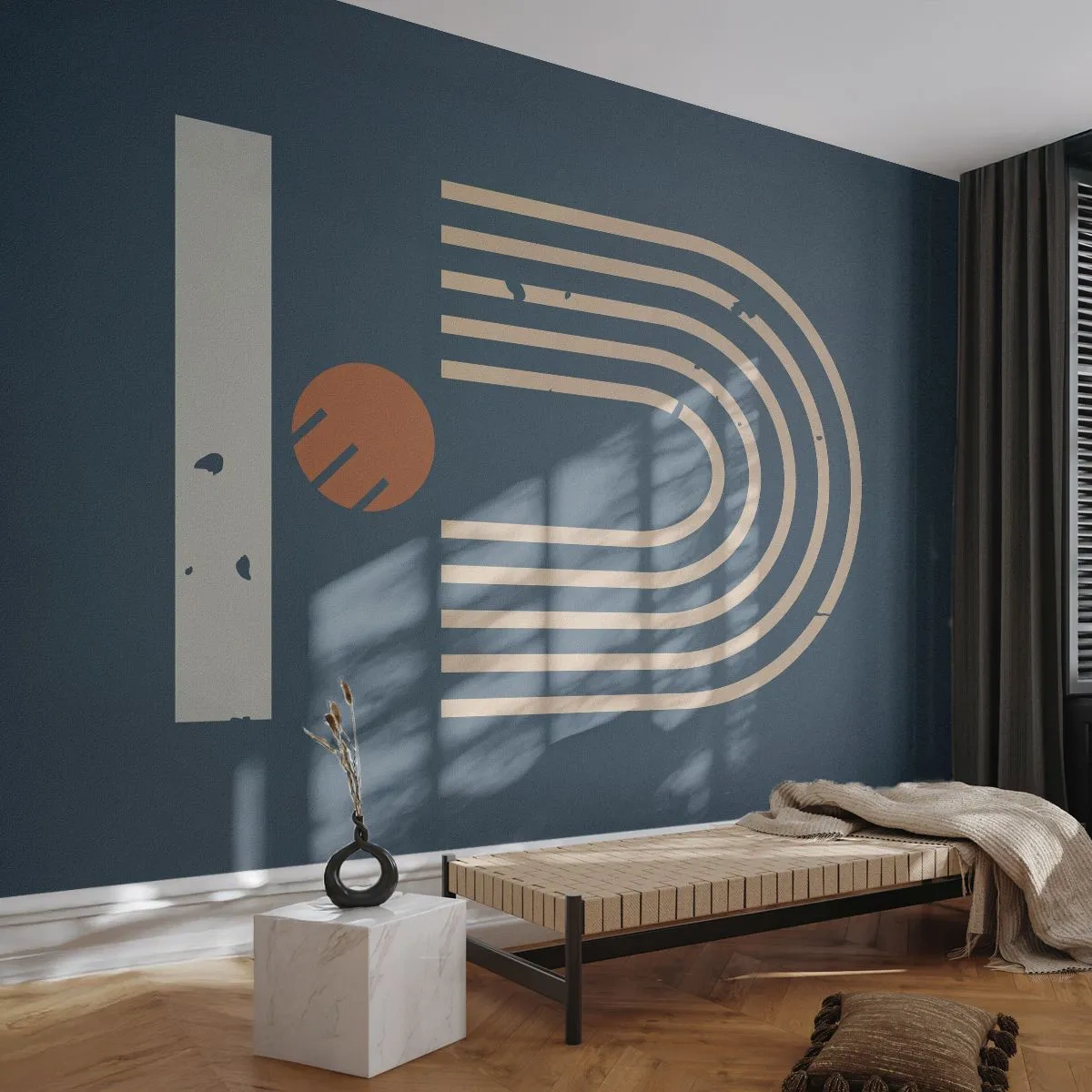 Papel de Parede Standard Eco - Geometria em azul marinho - Abstração, Pedaço, Gráficos - 350x256 cm