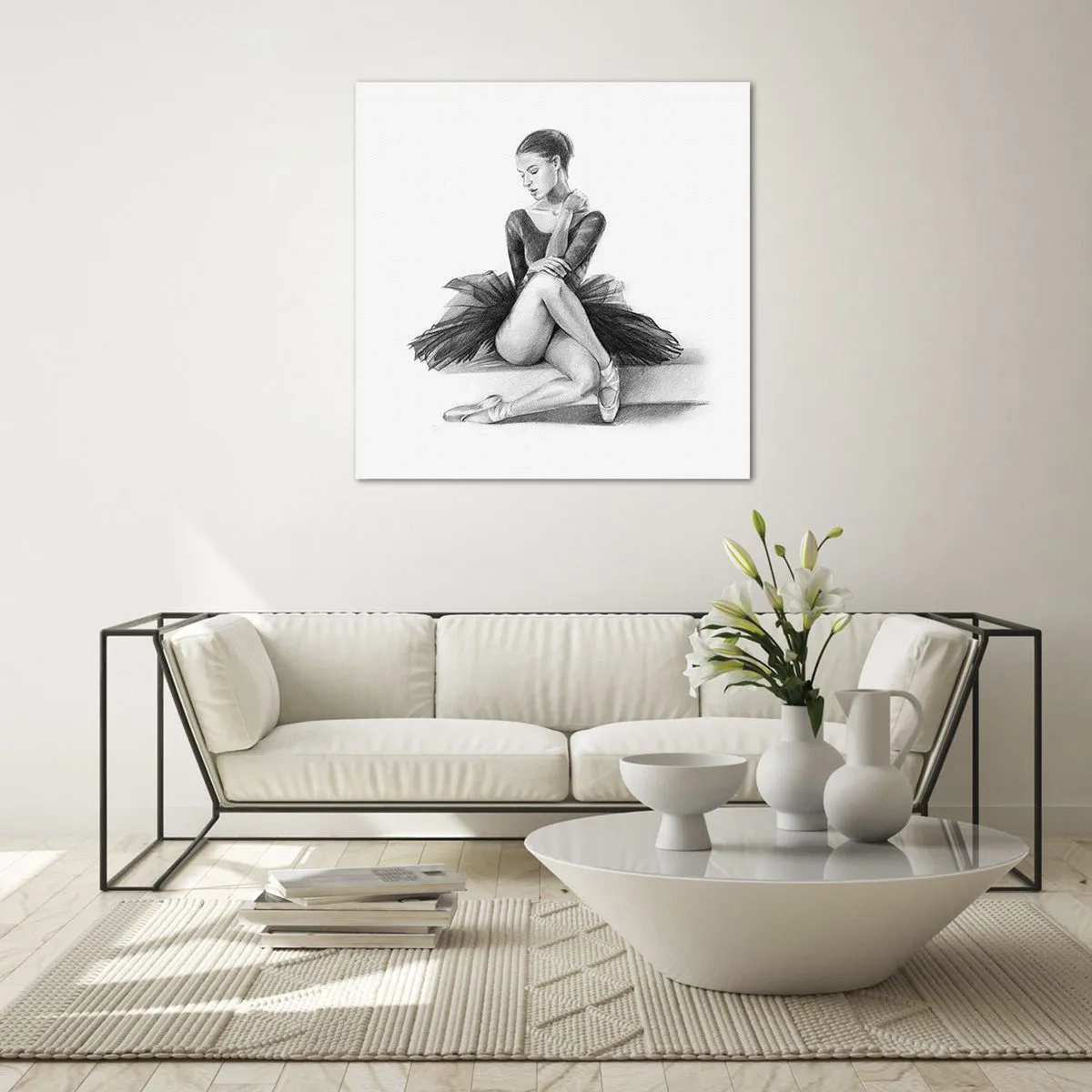 Quadro em vidro - Encantada pela dança - 70x70 cm
