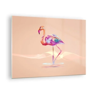 Quadro em vidro - Flamingo colorido em fundo pastel - 70x50cm - A ave das boas emoções - Decoração de parede moderna para a sala de estar e quarto ARTTOR
