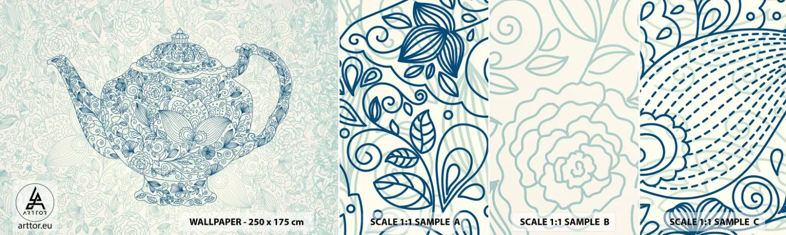 Amostra de papel de parede autocolante Deluxe Sticker - Chás de charme - Jarro, Chá, Cozinha - 100x30 cm