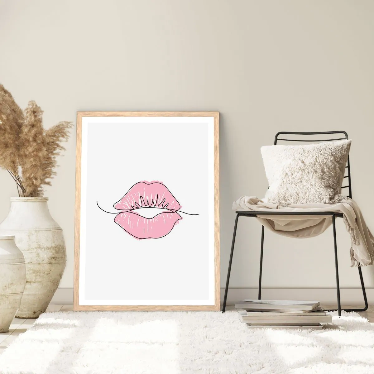 Pôster com moldura de carvalho claro - Pronto para beijar? - 70x100 cm