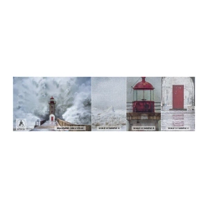 Amostra de papel de parede Premium Canvas - O rugido das águas, o som do vento - Farol, Paisagem, oceano - 100x30 cm