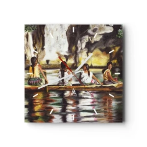 Relógio de parede - Relógio em vidro - Num paraíso polinésio - 30x30 cm