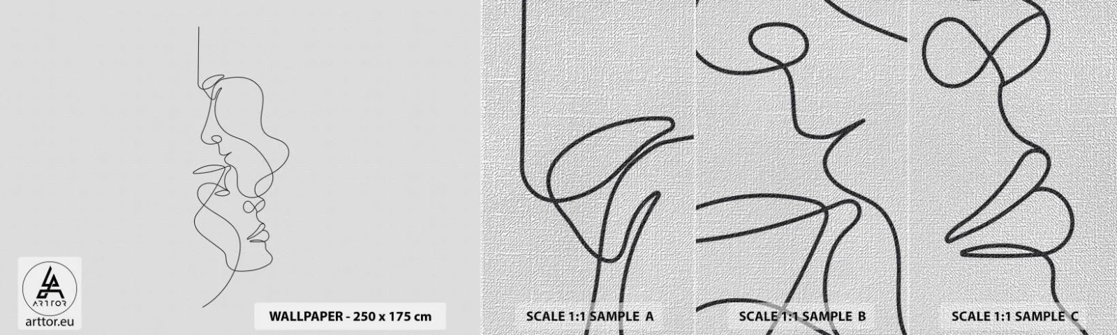 Amostra de papel de parede Premium Canvas - O calor dos desejos amargos - Gráficos, Casal apaixonado, Beijo - 100x30 cm