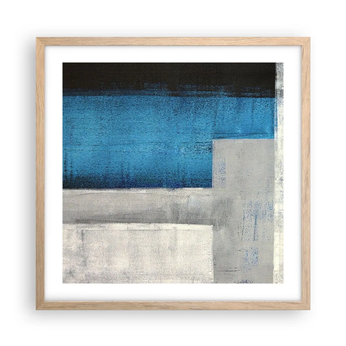 Pôster com moldura de carvalho claro - Uma composição poética de cinza e azul - 50x50 cm