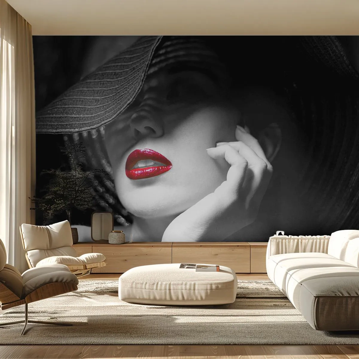 Papel de Parede Premium Sand - Um estudo em vermelho - Mulher, lábios vermelhos, Moda - 100x70 cm