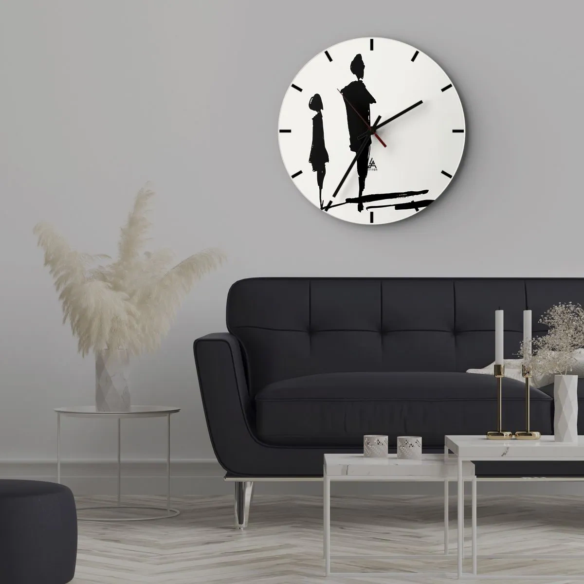 Relógio de parede - Relógio em vidro - Silhuetas pretas de duas figuras em um fundo branco em estilo esboçado. - 30x30cm - Certeza que juntos? - Decoração de parede moderna para a sala de estar, cozinha e quarto ARTTOR