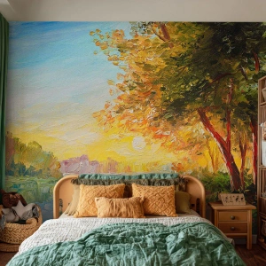 Papel de Parede Premium Sand - Et in Arcadia ego - Paisagem, Rio, Raios de sol - 100x70 cm