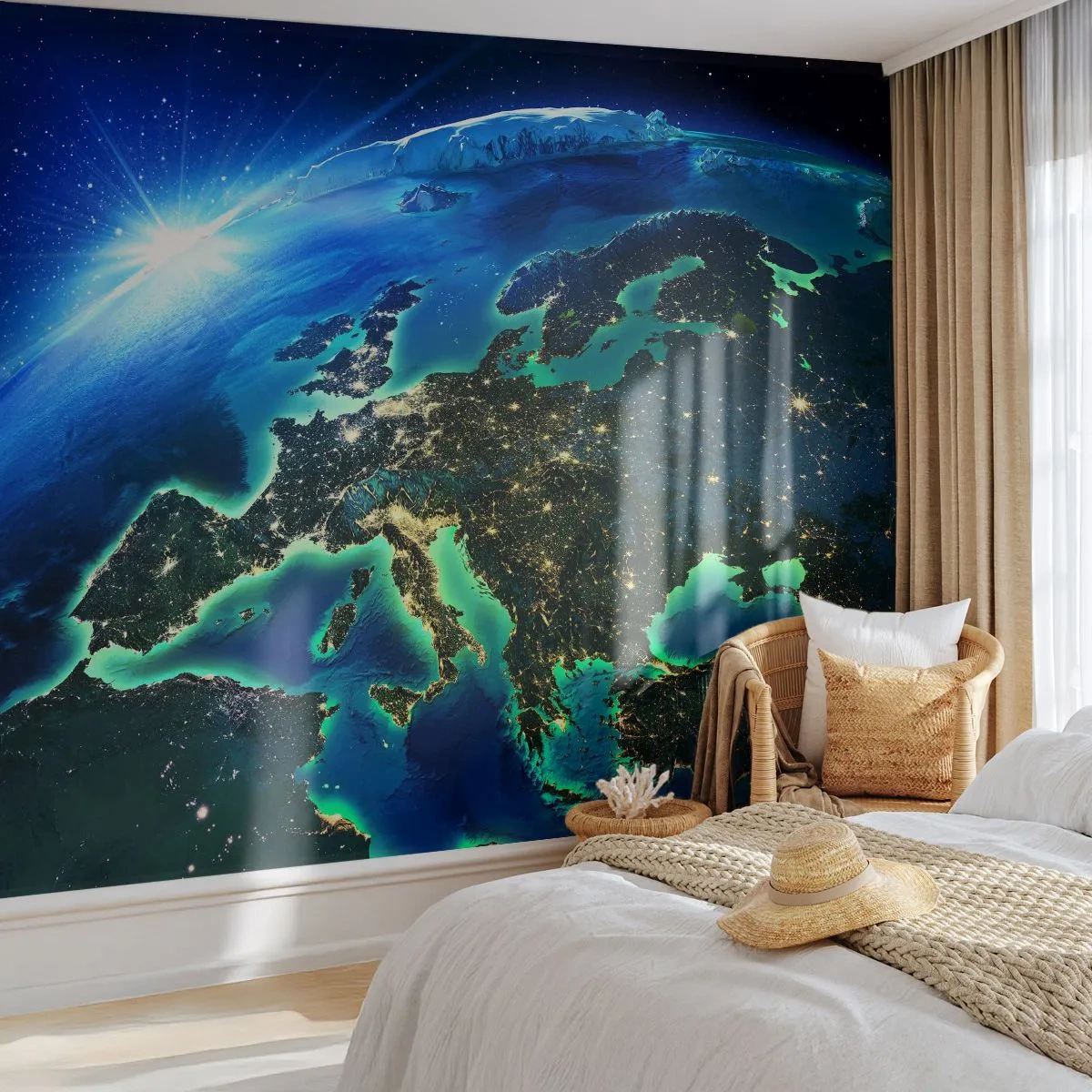Papel de Parede Autocolante Deluxe Sticker - Uma Europa cintilante - Cosmos, Planeta Terra, Continentes - 250x175 cm