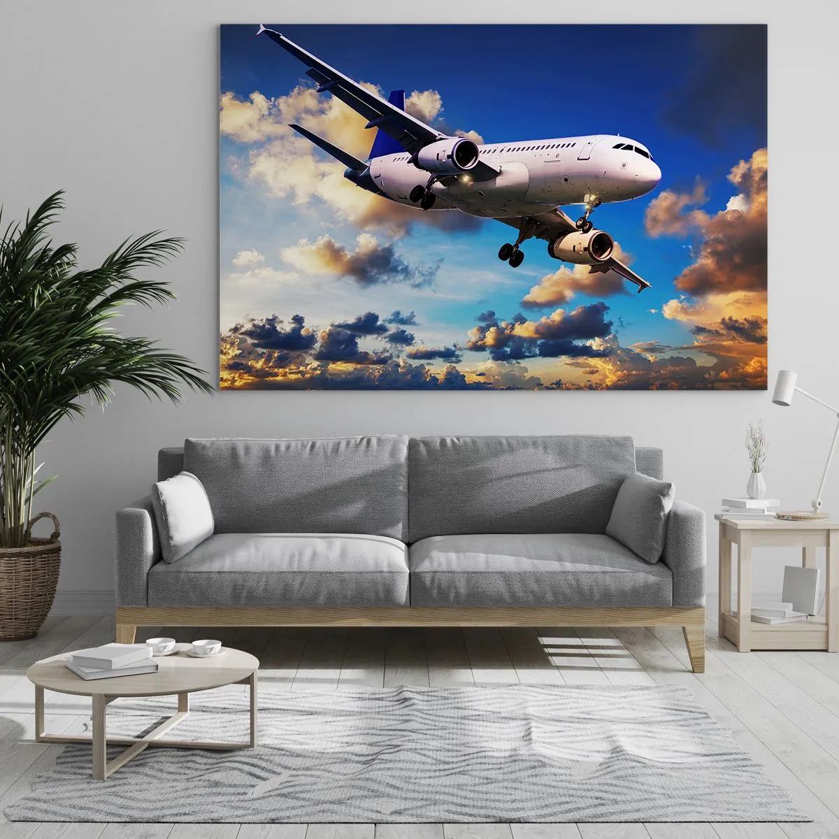 Quadro em vidro - Viagem em branco e azul - 120x80 cm