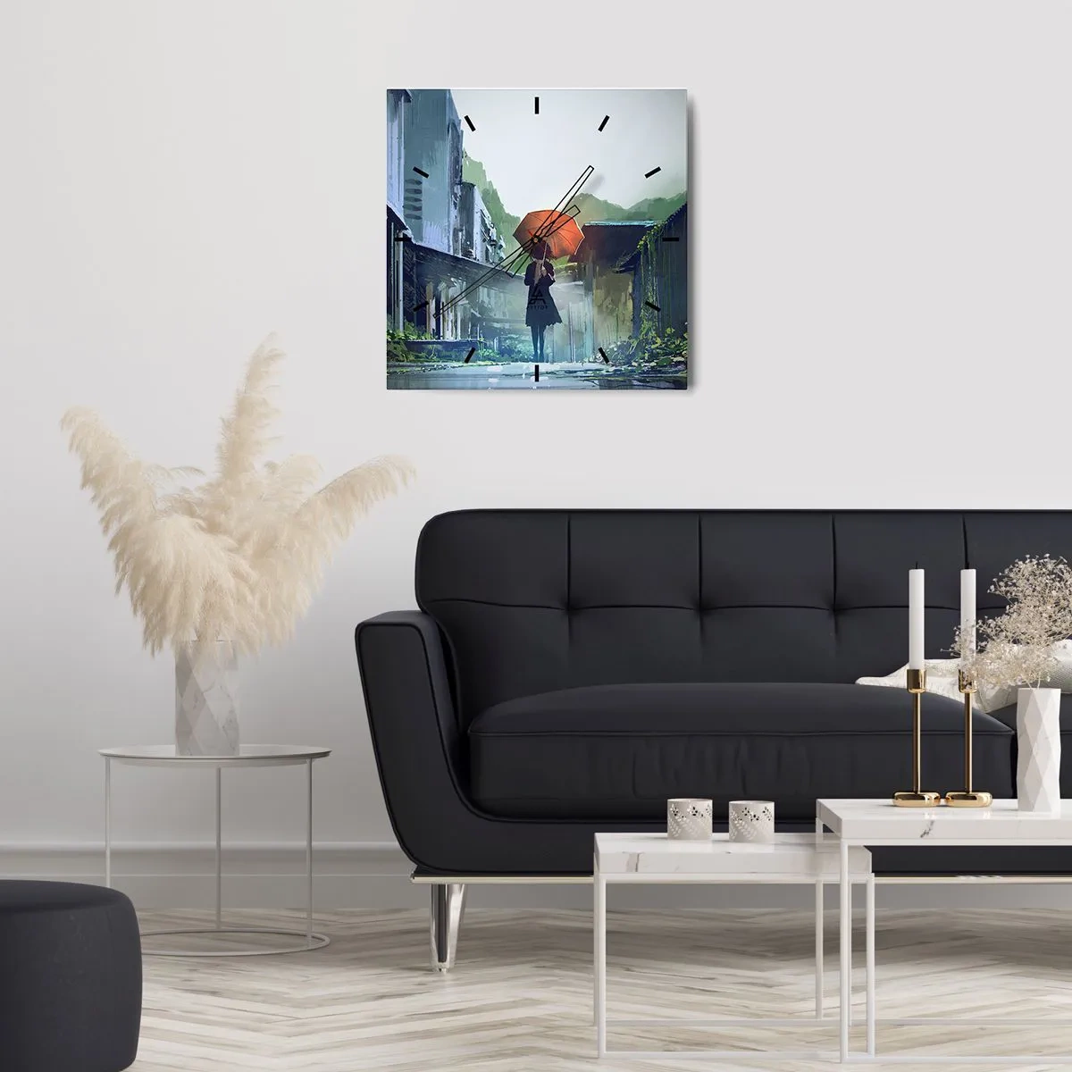 Relógio de parede - Relógio em vidro - Chuva revigorante - 40x40 cm