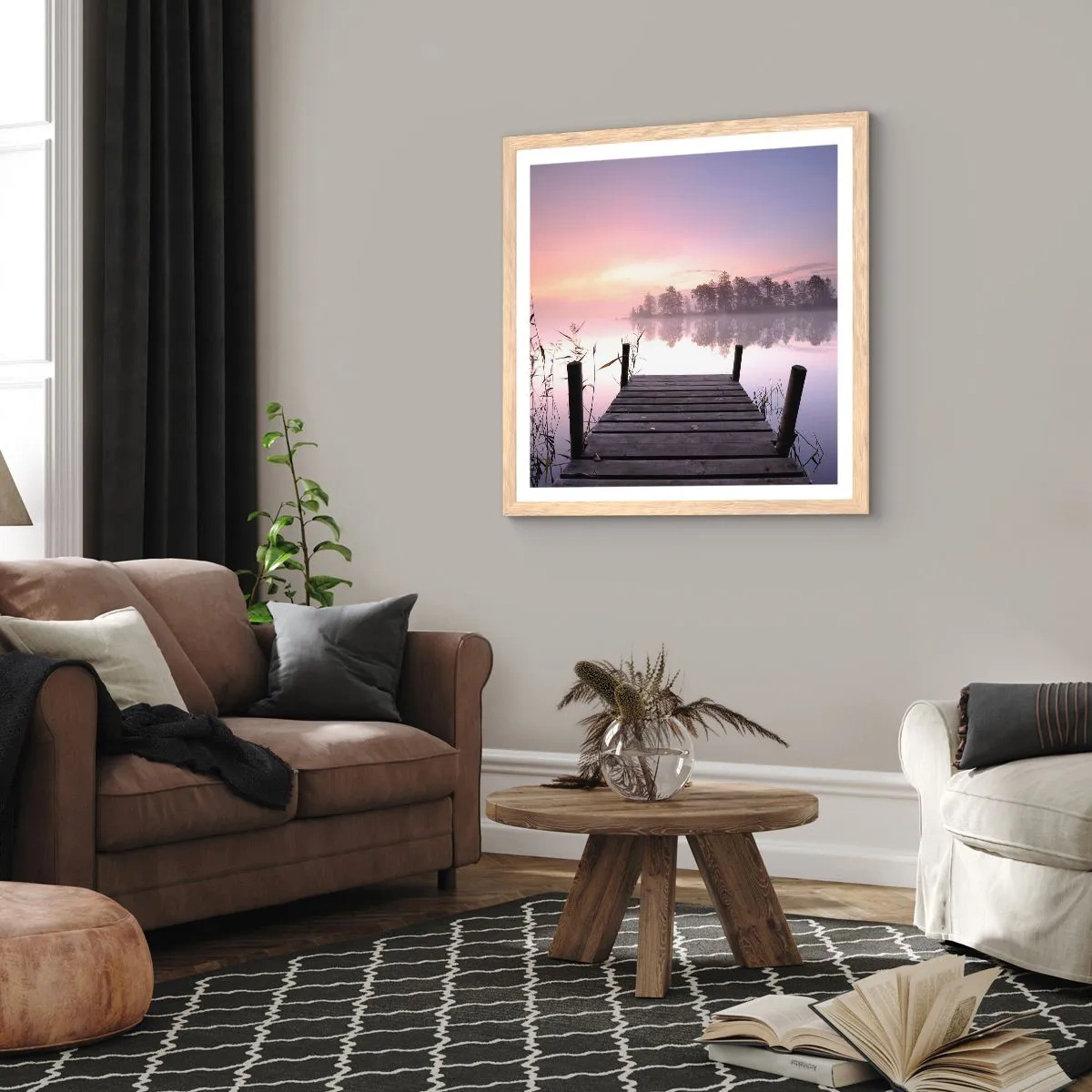 Pôster com moldura de carvalho claro - Da névoa lilás... - 50x50 cm