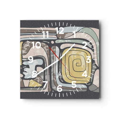 Relógio de parede - Relógio em vidro - Abstração no espírito pré-colombiano - 40x40 cm