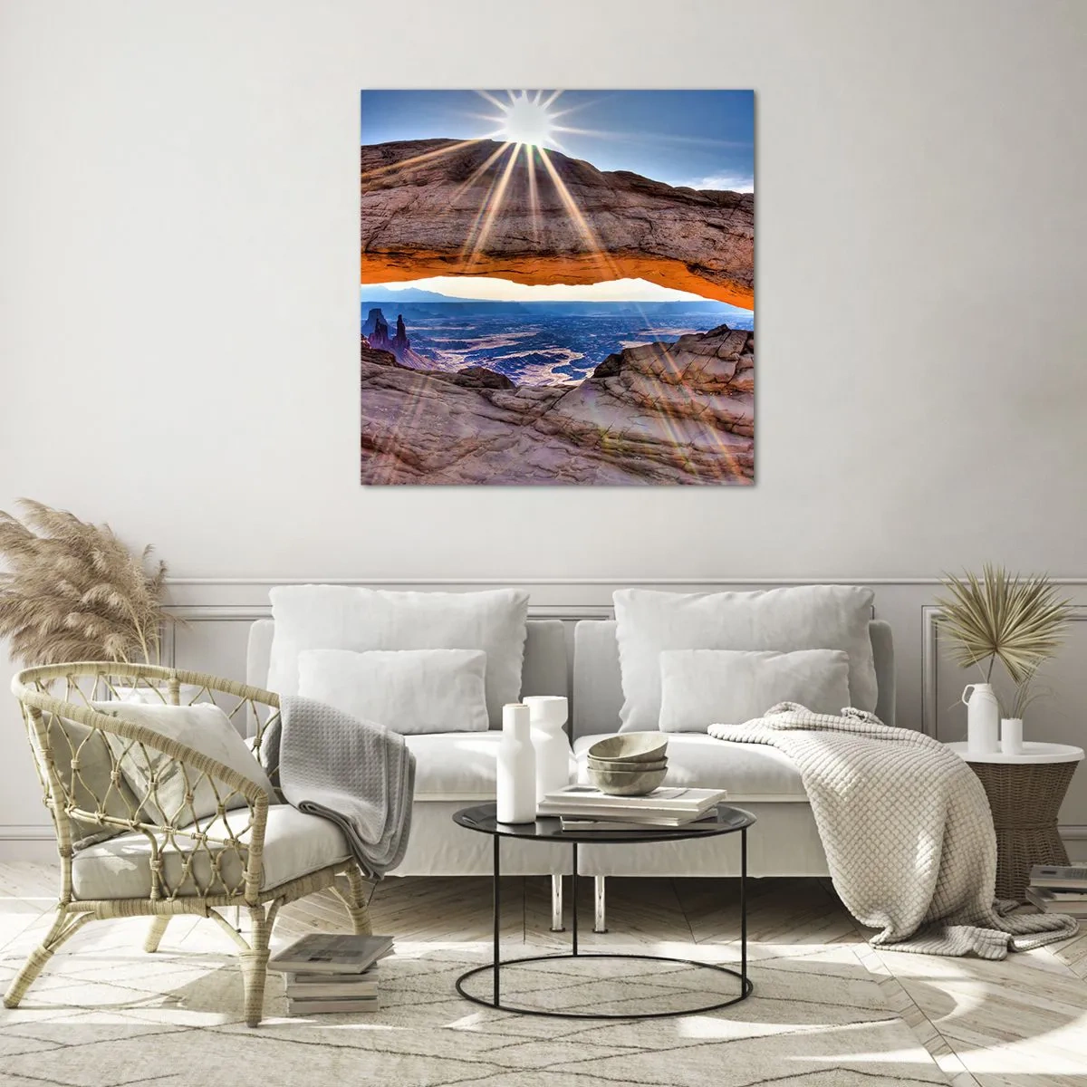 Quadro em vidro - Através do portão de pedra - 70x70 cm