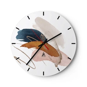Relógio de parede - Relógio em vidro - Pinceladas coloridas em um fundo branco em um estilo artístico - 30x30cm - Composição alada - Decoração de parede moderna para a sala de estar, cozinha e quarto ARTTOR