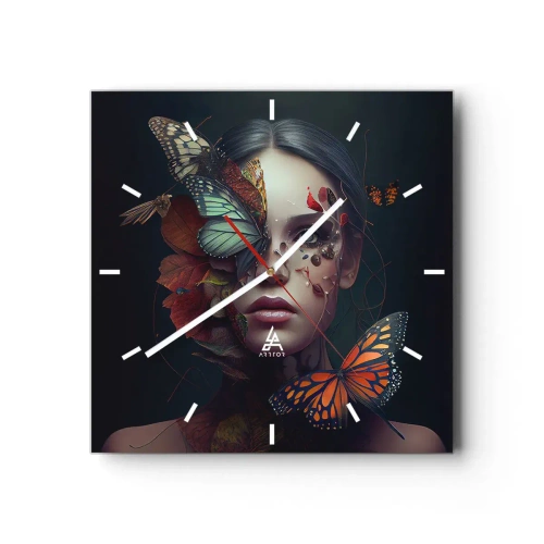 Relógio de parede - Relógio em vidro - Uma metamorfose maravilhosa - 40x40 cm