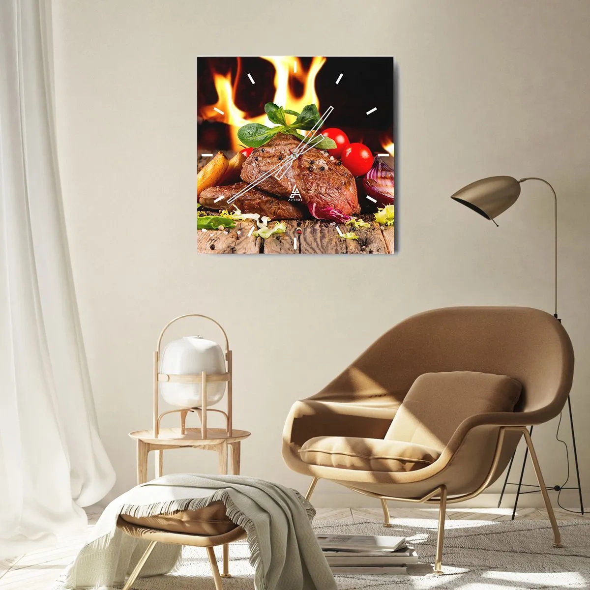 Relógio de parede - Relógio em vidro - Feito com brasas - 30x30 cm