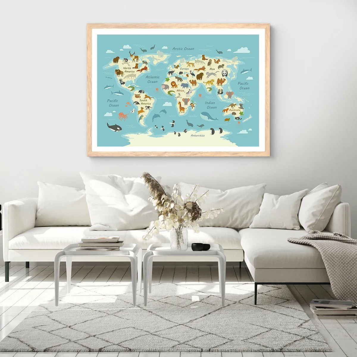 Pôster com moldura de carvalho claro - Bons vizinhos - 100x70 cm