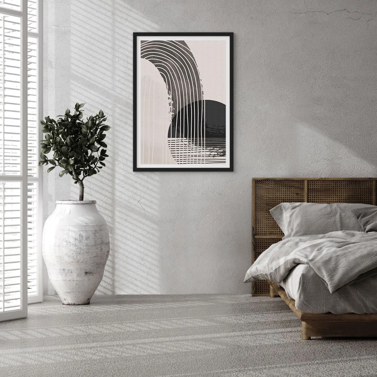 Pôster com moldura preta - Abstração minimalista em preto e branco - 50x70cm - Ida e volta - Decoração de parede moderna para a sala de estar e quarto ARTTOR