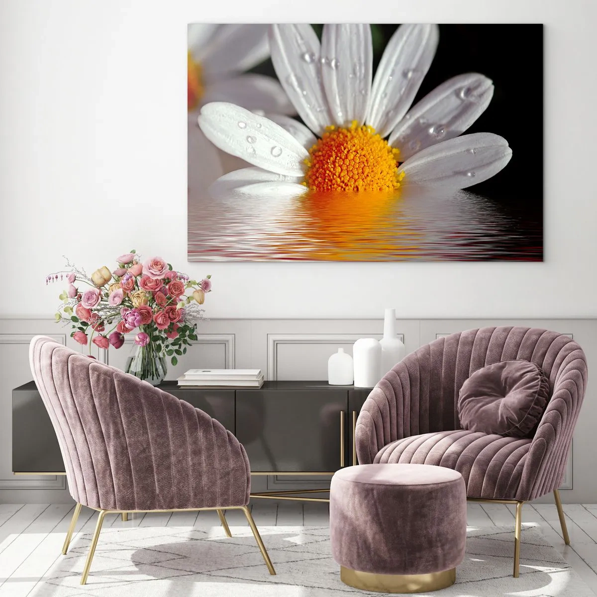 Quadro em vidro - As margaridas do sol nascente - 100x70 cm