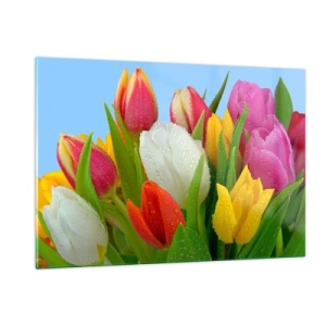 Quadro em vidro - Arco-íris floral em gotas de orvalho - 120x80 cm