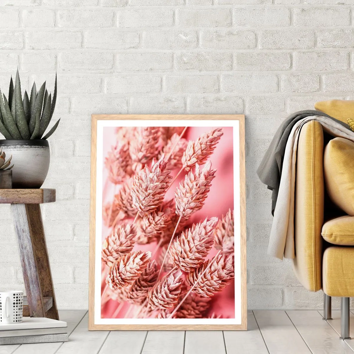 Pôster com moldura de carvalho claro - Cascata floral em rosa - 30x40 cm