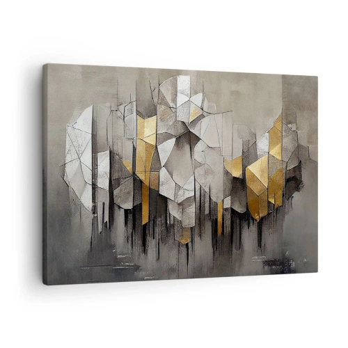 Quadro em tela - Abstração geométrica em tons de dourado e cinza - 70x50cm - Composição de gelo e luz - Decoração de parede moderna para a sala de estar e quarto ARTTOR